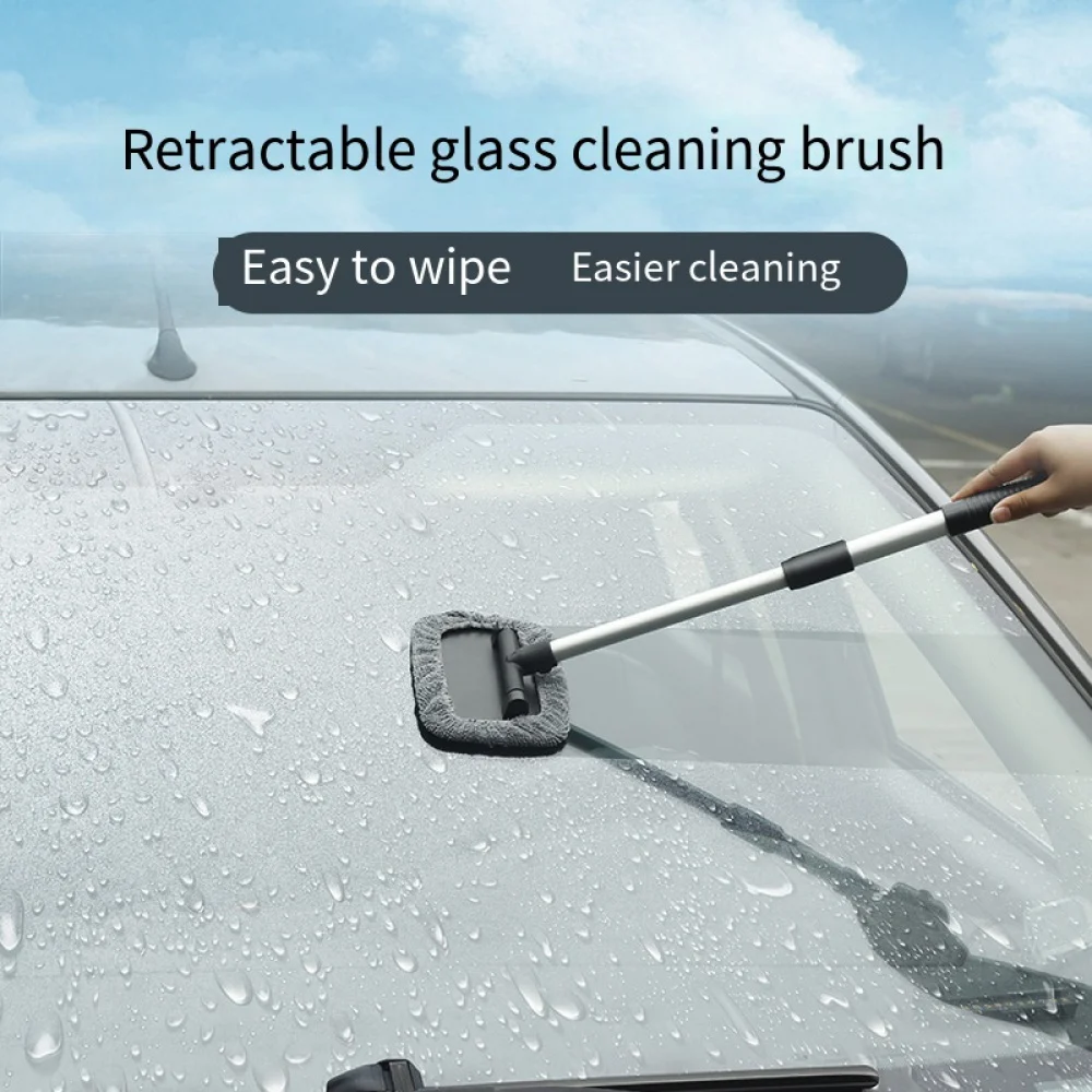 1Set Aluminum  Telescopic Rod Car Glass Window Cleaneing Brush Portable Washable Home Useful Microfiber Multifunction Care Tool