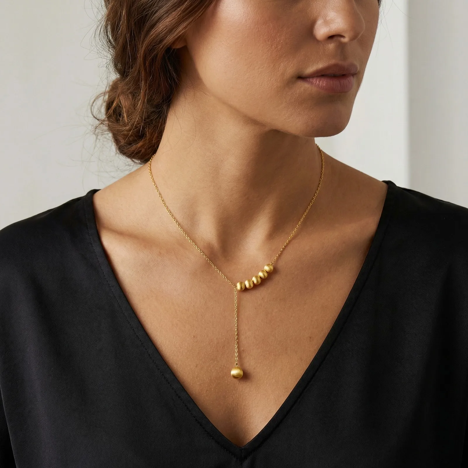 Classic Ball Pendant Necklace, Y-Shaped Long Thin Chain, Simple Metal Necklace for Women, Sweater Chain Jewelry Gift