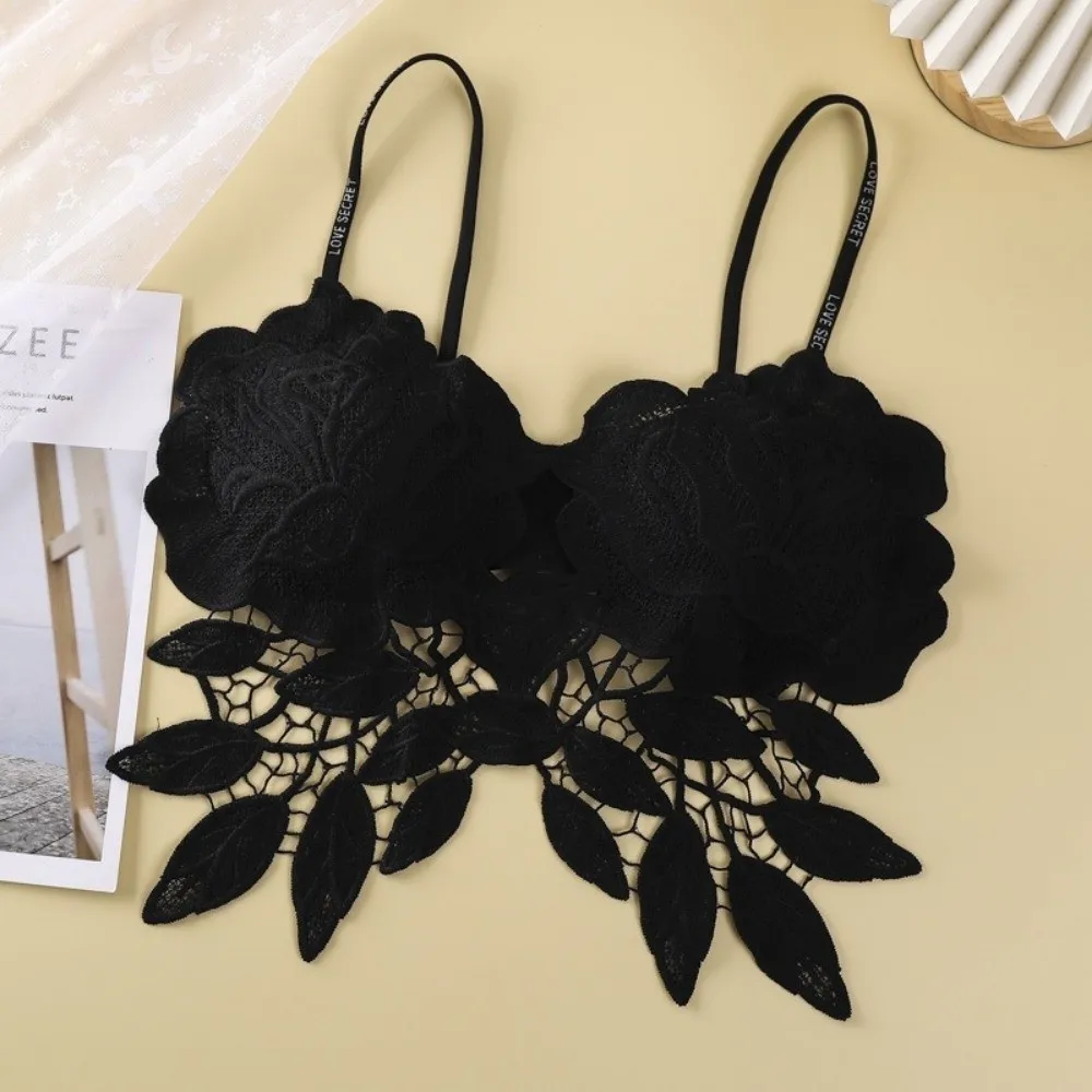 Korean Style Slim Fit Lace Camisole Hollow Out Flower Leaves Lace Vest Bras Push-up V-neck Design Underwear Beach Wear