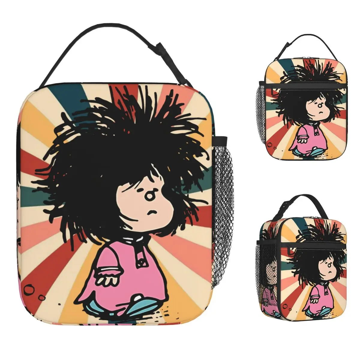 

Comic Mafald Lunch Bag Fun Lunch Box Picnic Convenient Thermal Tote Handbags For Women Oxford Print Cooler Bag