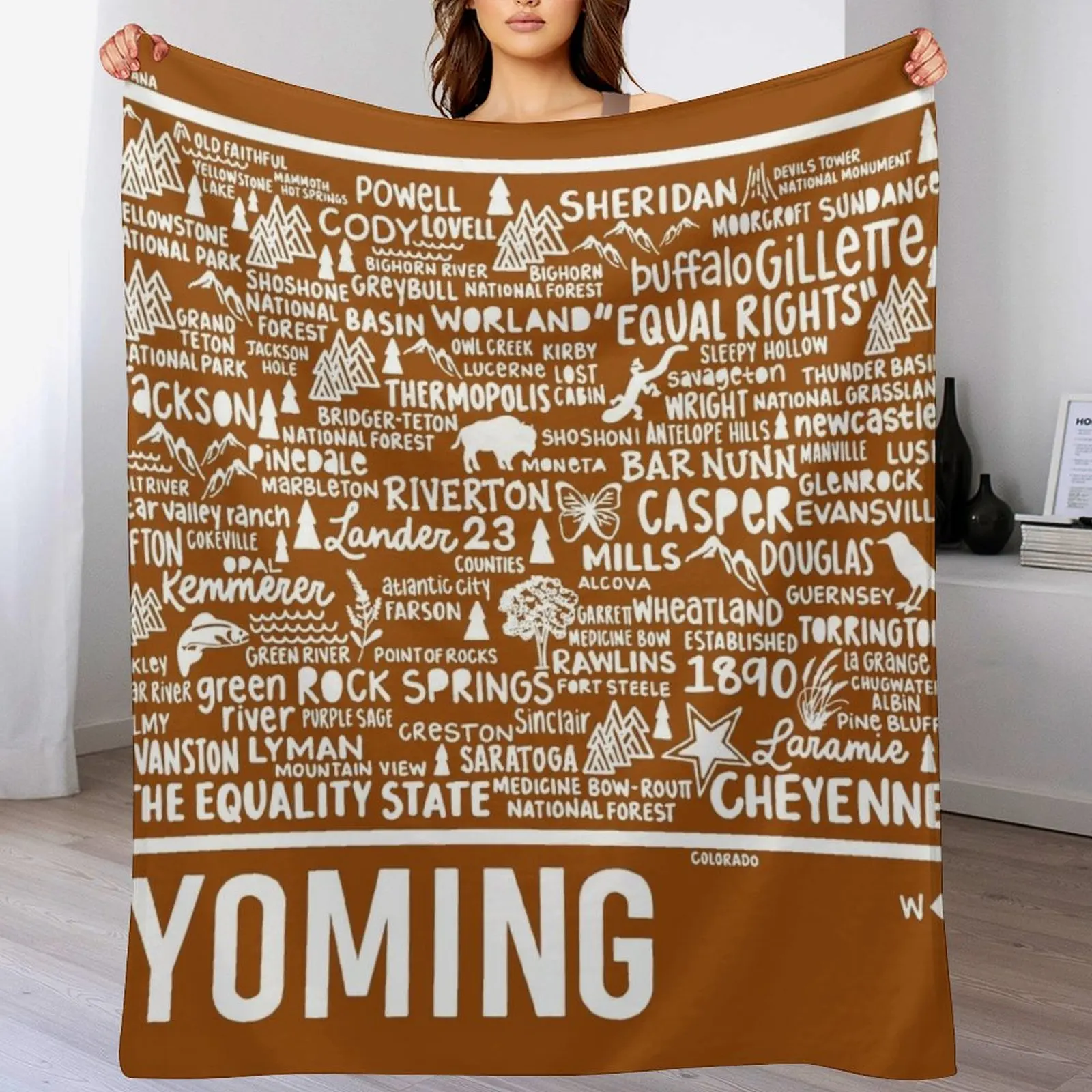 

Wyoming Map Throw Blanket Cozy Throw Blanket Birthday Gift for Him Her