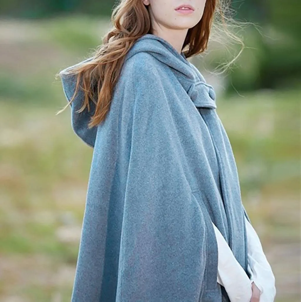 Gothic Open Front Hooded Cardigan Women Autumn Long Coat Solid Color Cloak Cape Winter Outdoor Capes Vintage Ponchos Halloween