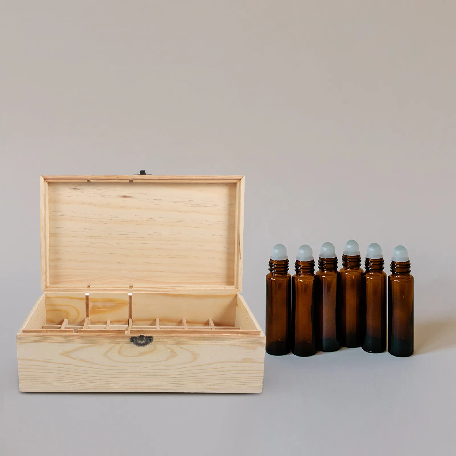 Essential Oil Storage Box Wooden 5ml-15ml Bottle Organizer Roll Bottle Display Case Stylish Snap Buckle Closure