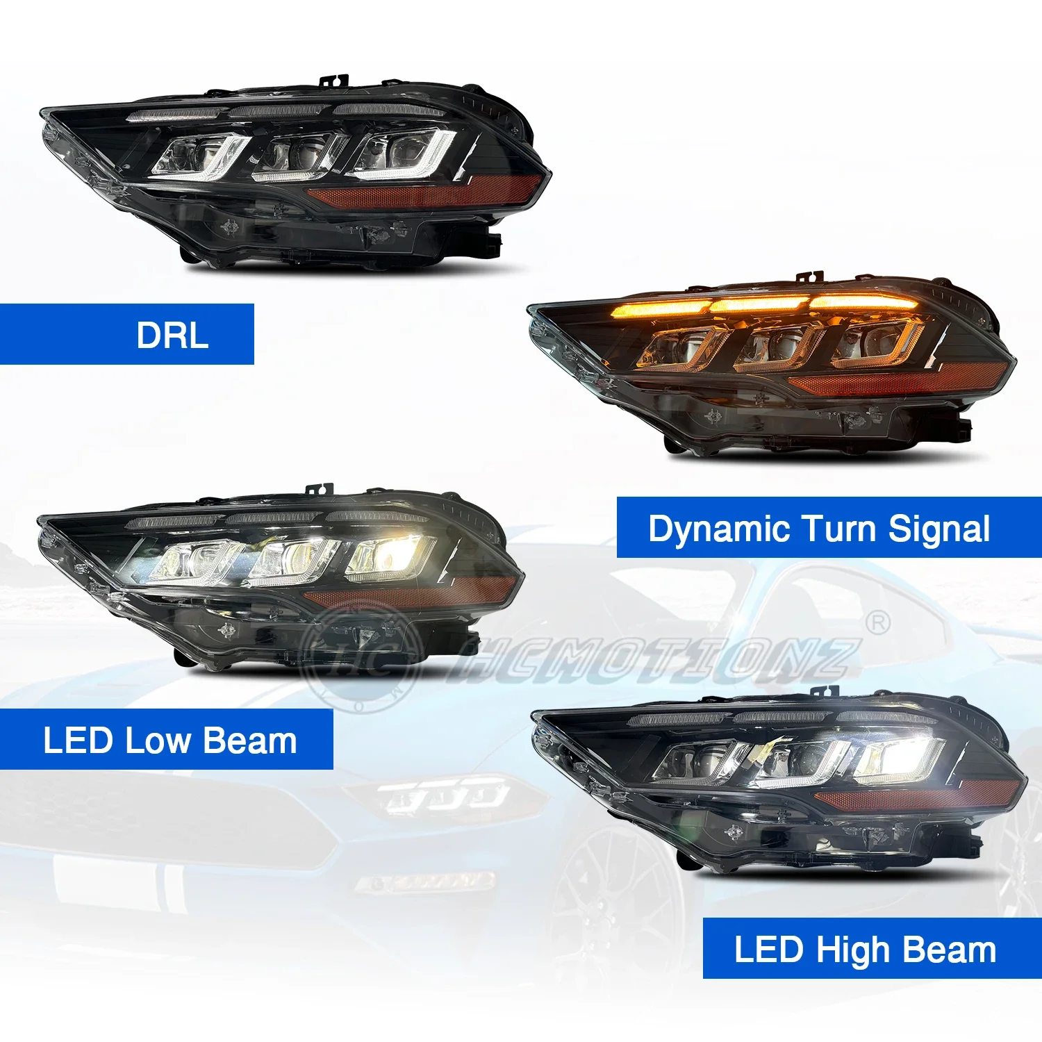 Lampu depan mobil Diode pemancar cahaya 2018-2022 lampu depan animasi Ford Mustang Startup DRL kualitas tinggi