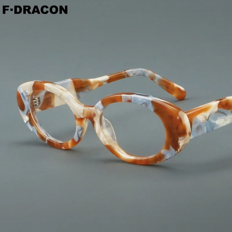 F.DRACON New Board Eyeframe Retro Elliptical Men's and Women's Eyeframe Light Luxury Quality Optical Prescription Eyeframe 8836