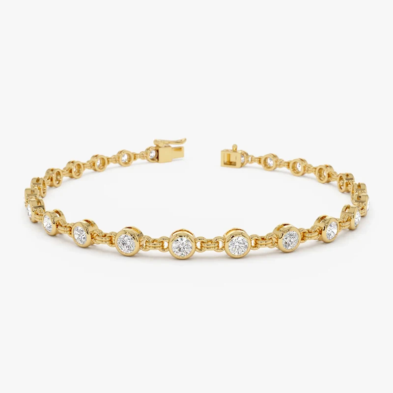 Abestecom 14K Gold Filled Women Bracelets D Color VVS1 GRA Moissanite 3mm Bubble Link Bracelet Valentine Fine Jewelry Gifts