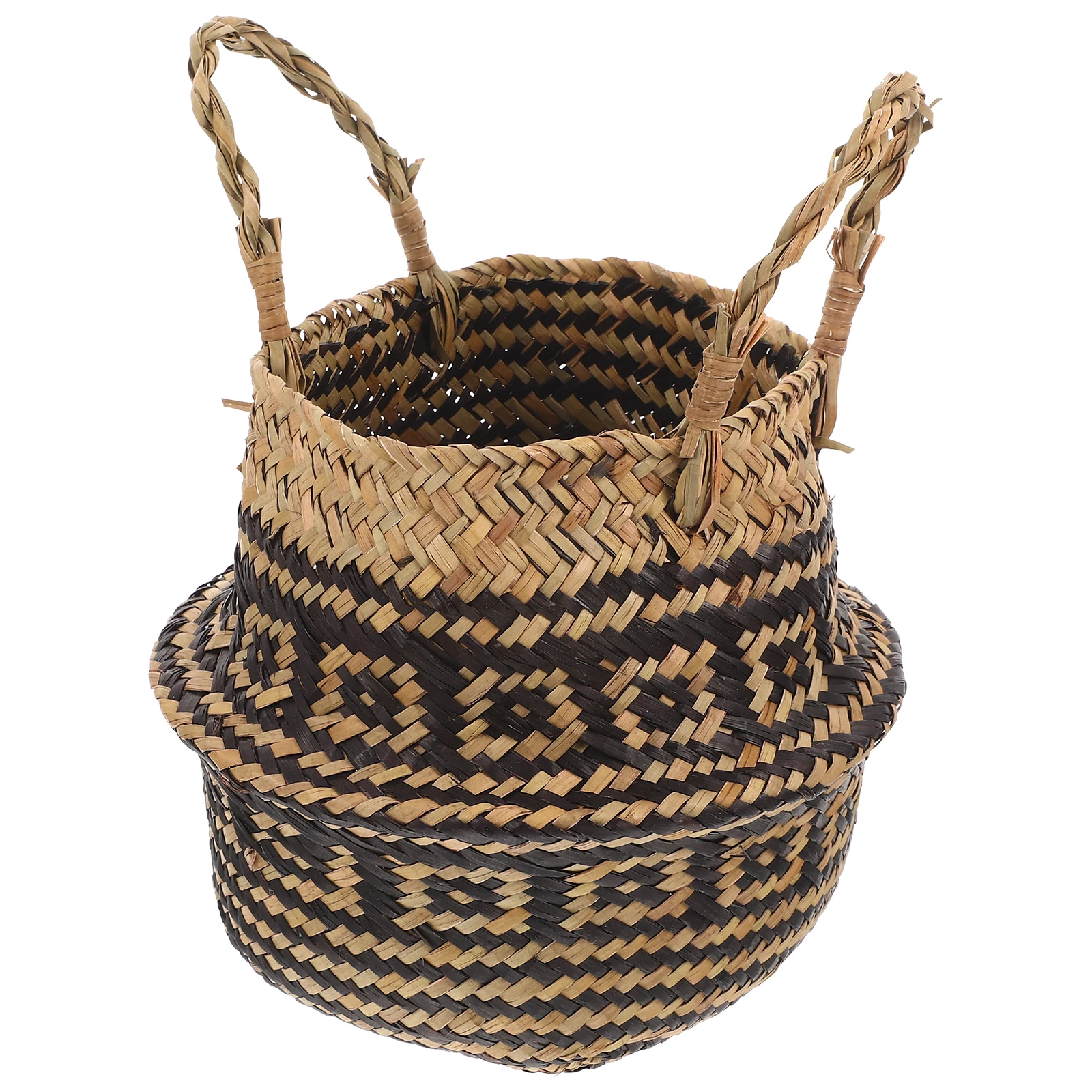 

Foldable Handled Basket Rustic Woven Plant Flower Storage Basket Portable Decorative Planter Indoor Sundries Holder