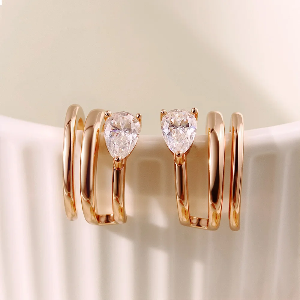 OEVAS 0.5CT Pear Cut Moissanite Clip Earrings for Women S925 Silver 18K Gold Plated 3 Rows Waterdrop Lab Diamond Party Jewelry