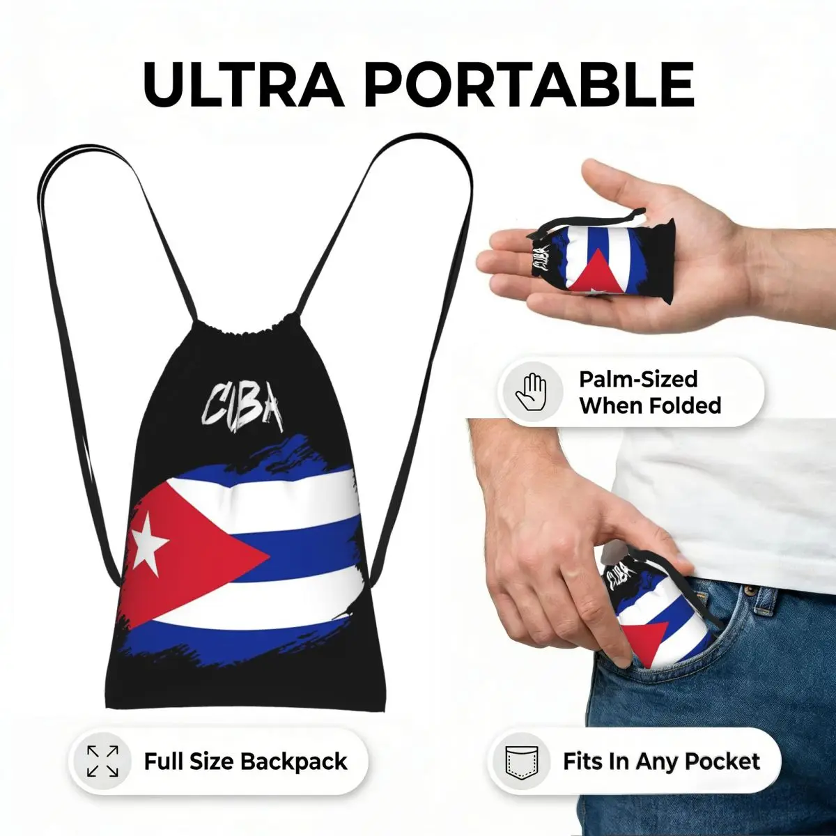 Cuba Cuban Flag Drawstring Backpack Sports Gym Bag Portable Travel Drawstring Bag for Men Women