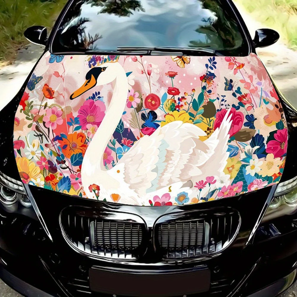 Beautiful white swan Pattern Car hood stickers, waterproof self-adhesive, scratch resistant, easy to stick, durable car PVC stic