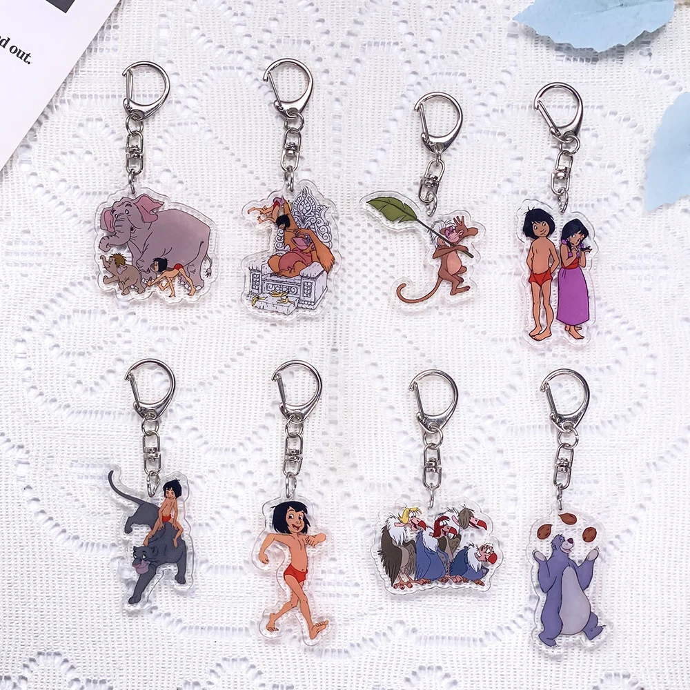 1/12 Piezas Llaveros de acrílico de Disney El Libro de la Selva Mowgli, Colgantes para bolso, Adornos bonitos para mochila, Decoración, Regalos para amigos