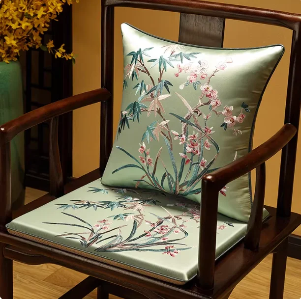 Chinese Style Chair Cushion for Tea Chairs, Mahogany Furniture Cushion Throw Pillow Covers Anti-slip Seat Cushion Backrest