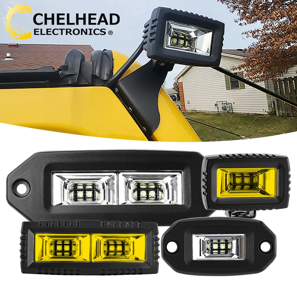 Led Flood Work Lights Flush Mount Pods Backup Fog Lamp 3000K 6000K Car Driving Lighting for Off Road 4x4 Pickup Truck SUV UTV RV