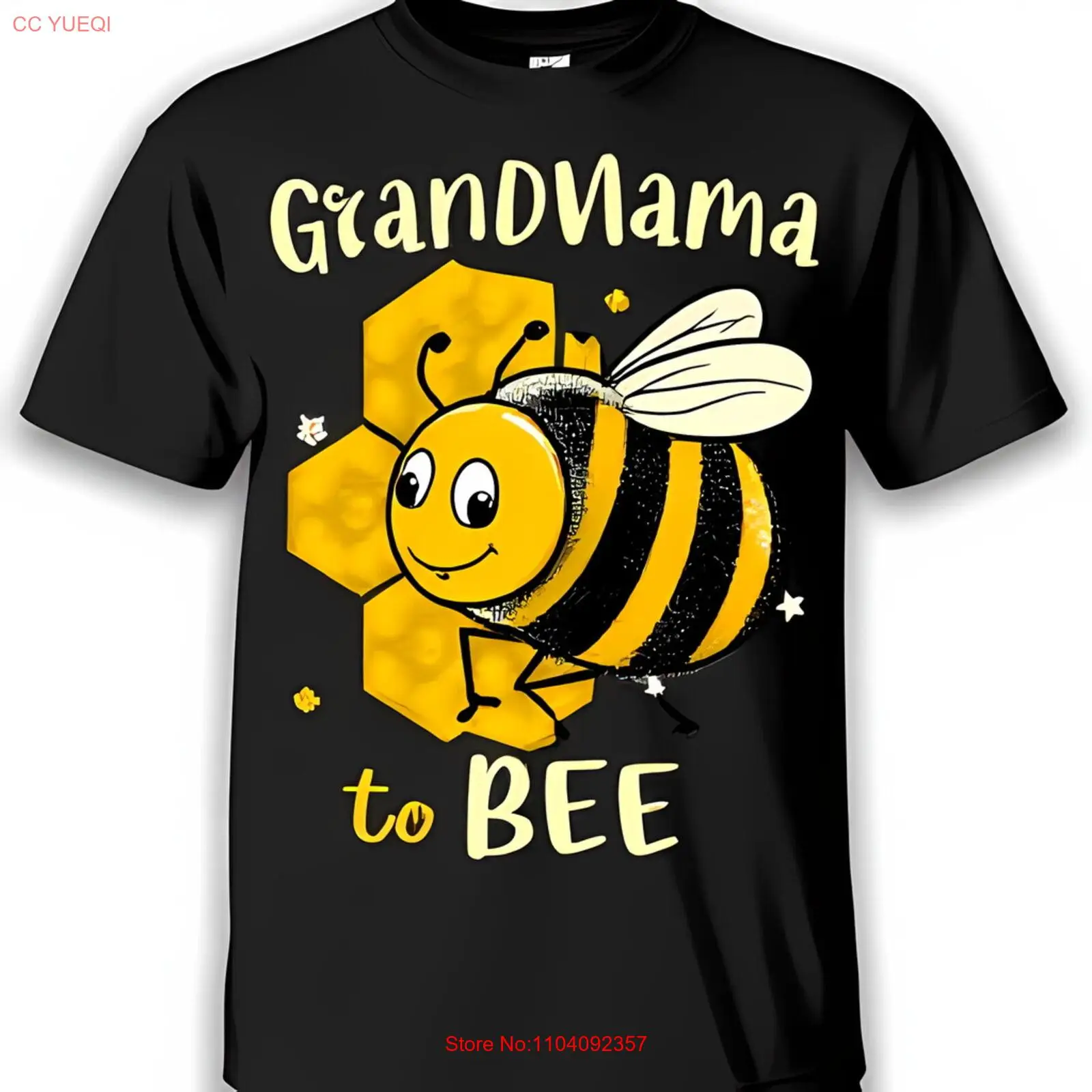 Whimsical Black T-Shirt with Vibrant Bee Graphic & Grandma to Bee Text