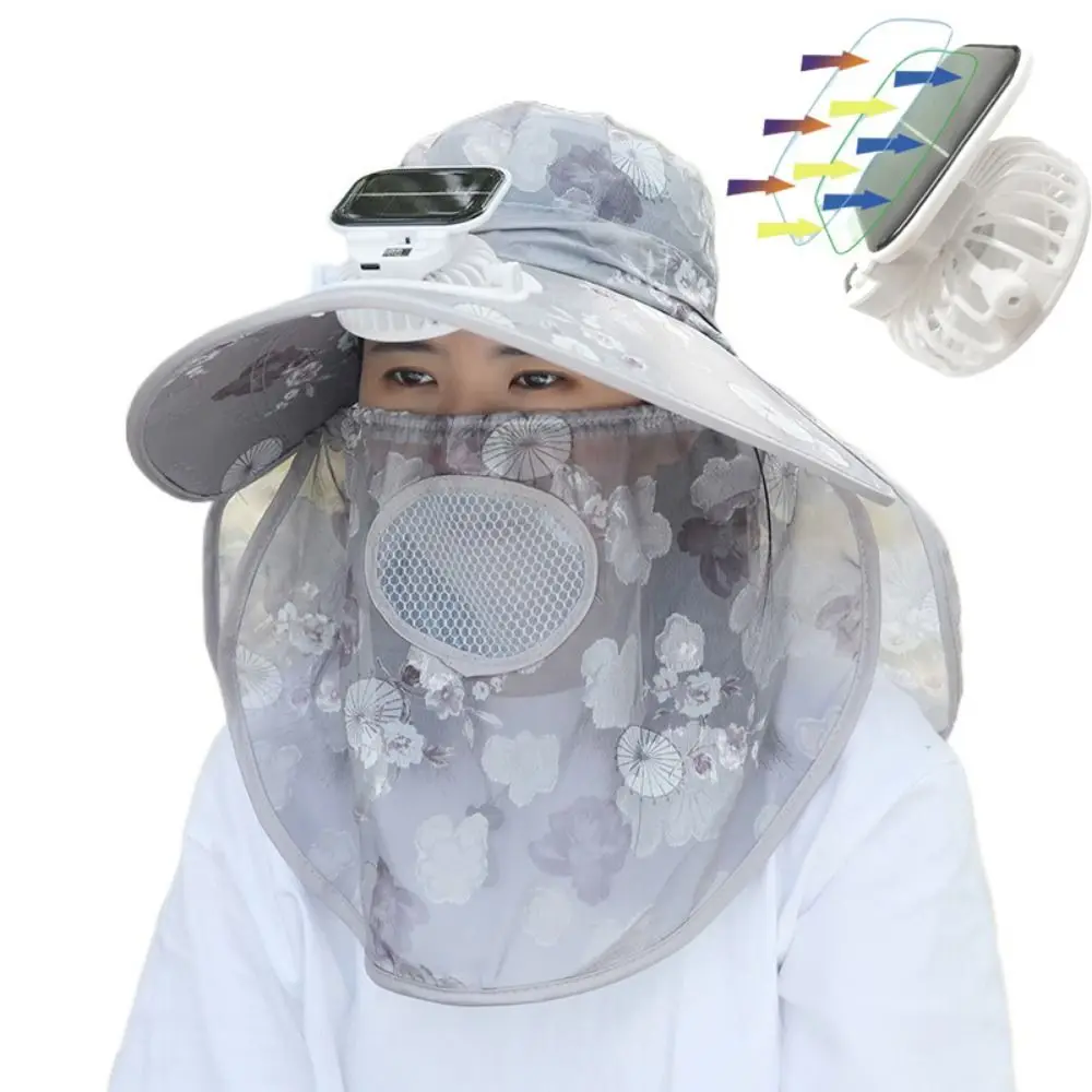 

Digital Display Screen Solar Fan Visor Hat Neck Protection Integrated Shawl Wide Brim Sun Cap Solar/USB Charging 3 Modes