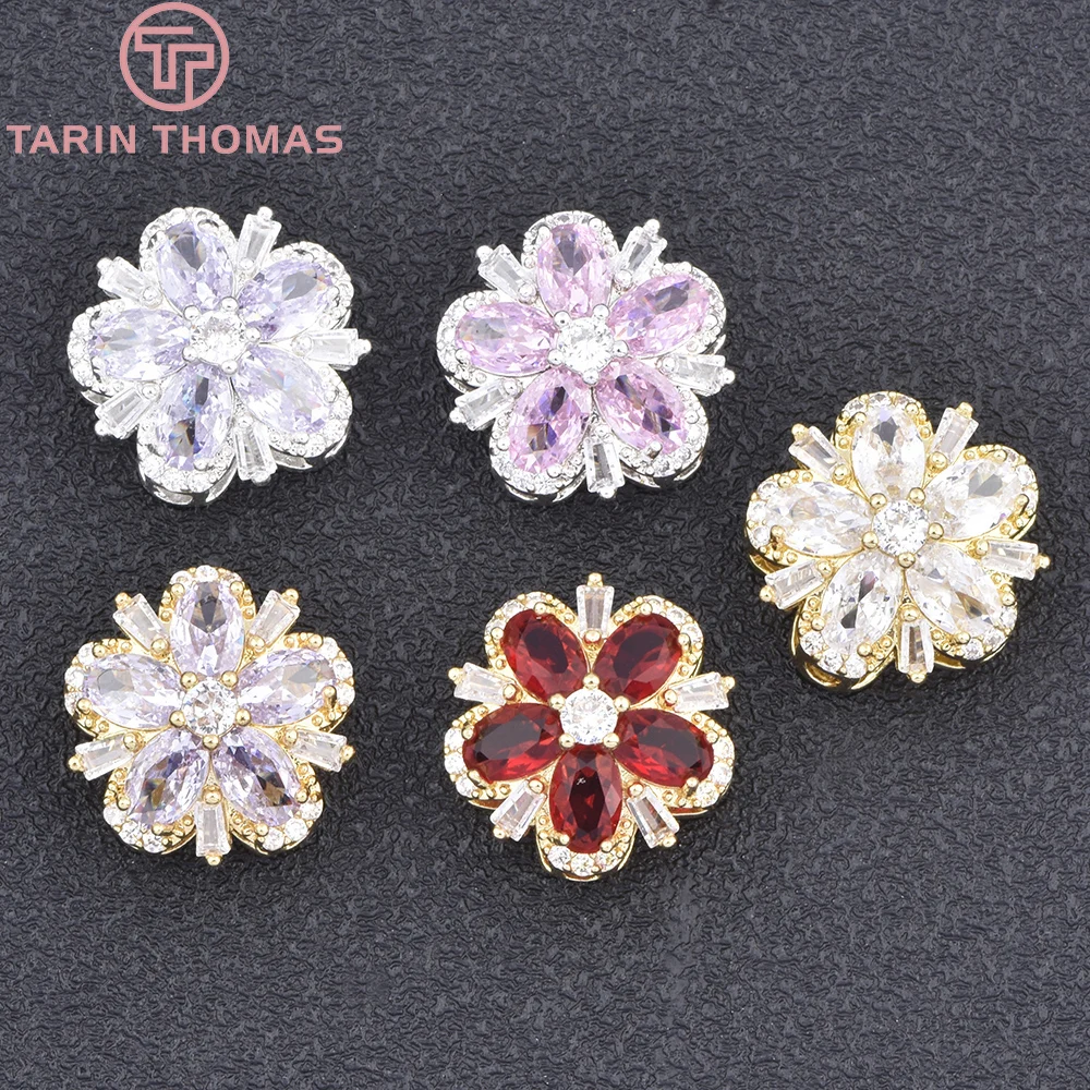 (10220)4PCS 16MM 18K Gold Farbe Messing mit Zirkon Blume Geformte Perlen Armband Perlen Hohe Qualität Diy schmuck Machen Zubehör
