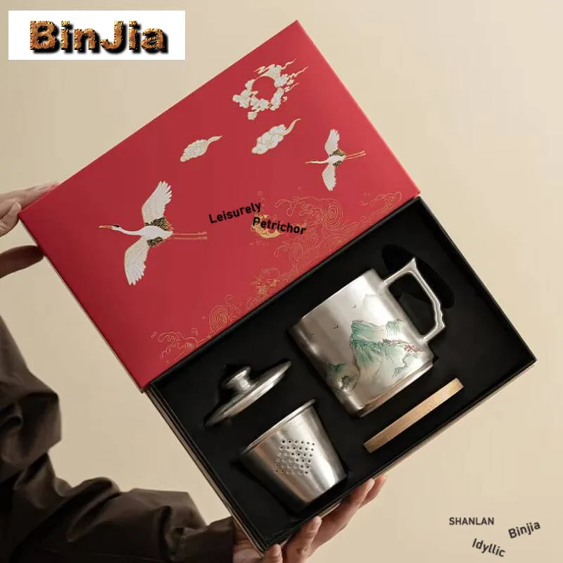 

350ML Handmade Gilt Sier Landscape Ceramic Filter Tea Separator Cup Personal Maker Separation Mug Office Work Gift Box Ornaments