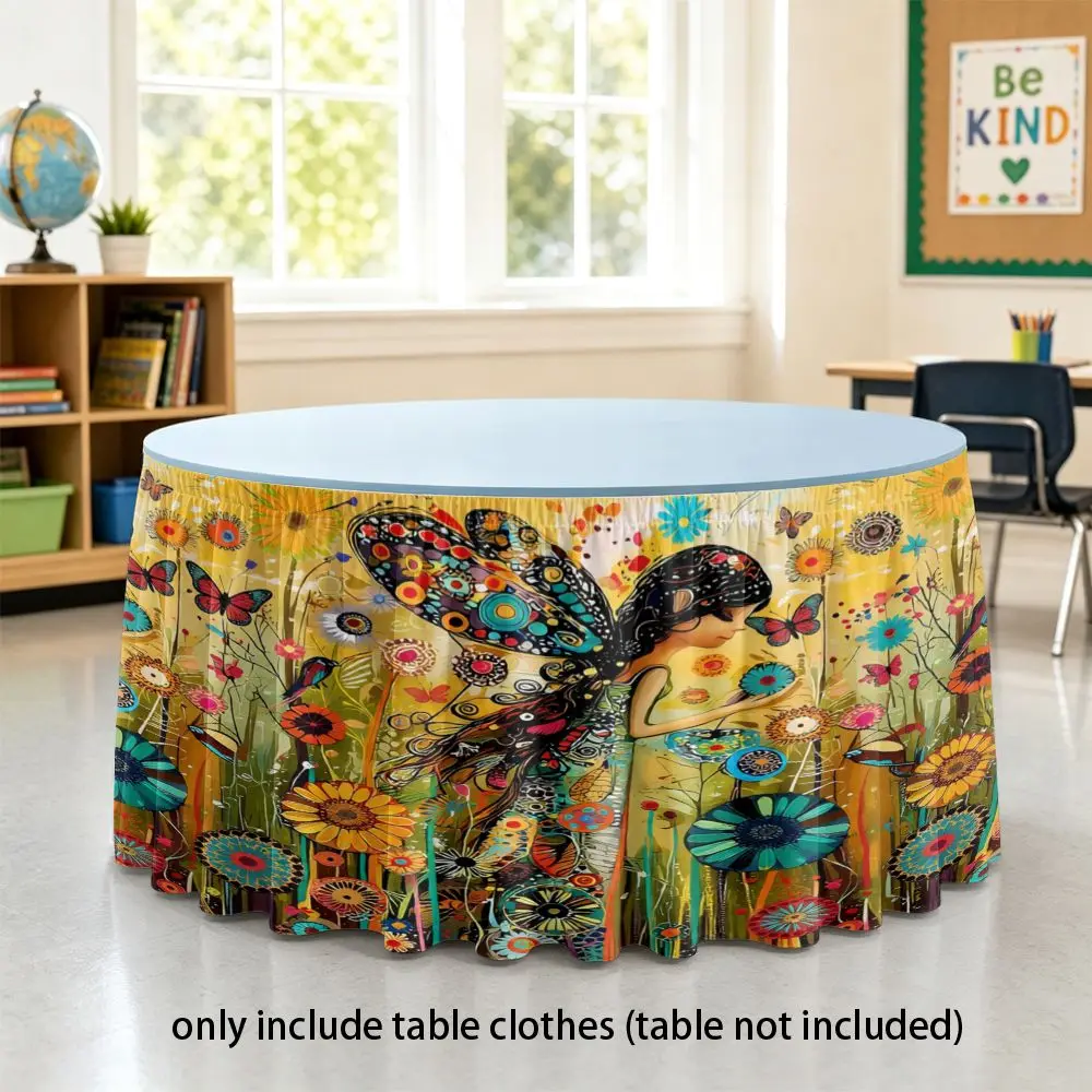 2D multi-functional tablecloth, fairy flower print, home decoration, dining table, office desk