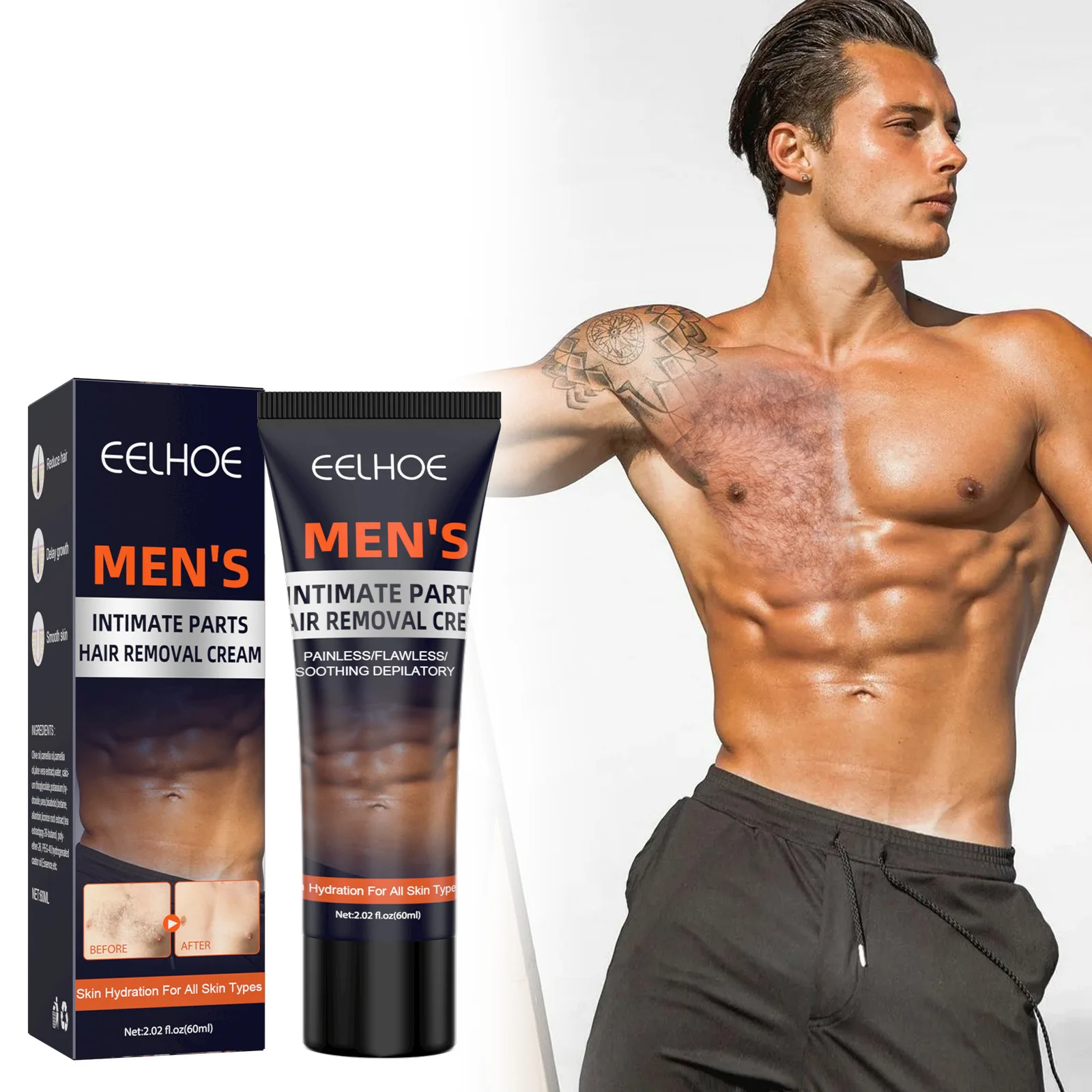 EELHOE Men Gentle Hair Removal Cream Hair Growth Inhibitor Face Beard Private Parts Armpit Arms Legs Smooth Painless Shaving