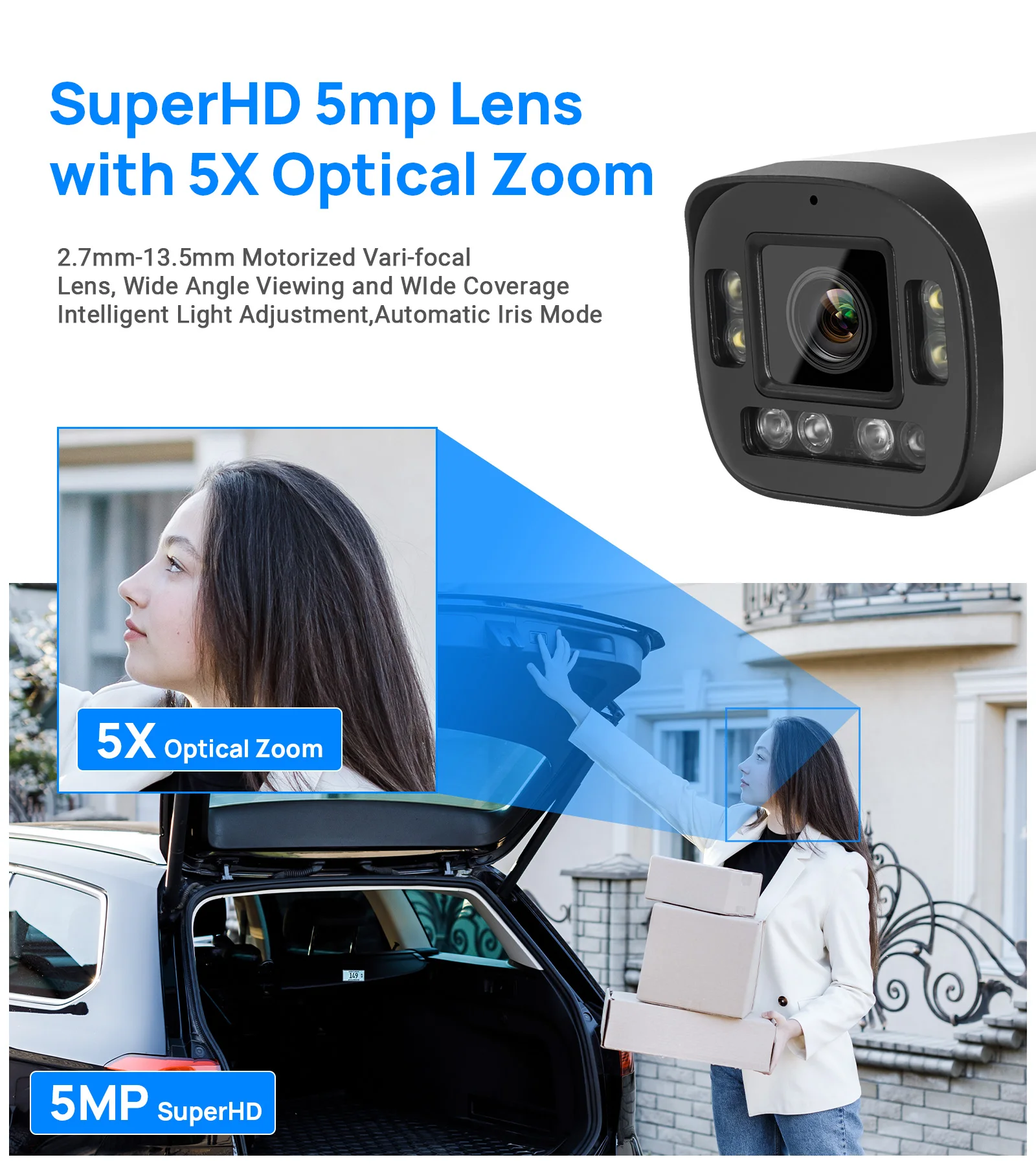 4pcs/lot Hikvision Compatible 8MP 5X Zoom IP Camera SD Card Slot 2-way Audio Human Vehicle Detection Surveillance IP Camera P2P