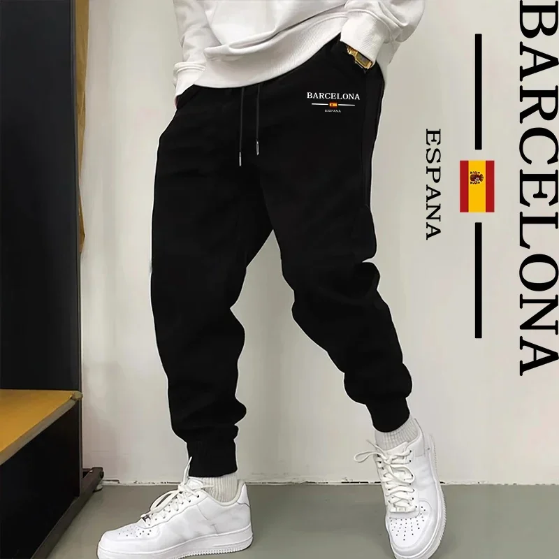 Mens Fashion Joggers with Barcelona Print 2026 New Style Fall Winter Pants Male Streetwear Casual Comfort Lounge Wear Sweatpants