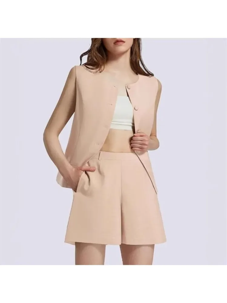 

Women's Vest Suit Sets Button Down Waistcoat Sleeveless Round Neck Solid Color Slim Fit Dressy Suit Vest 2-piece Set Office Lady