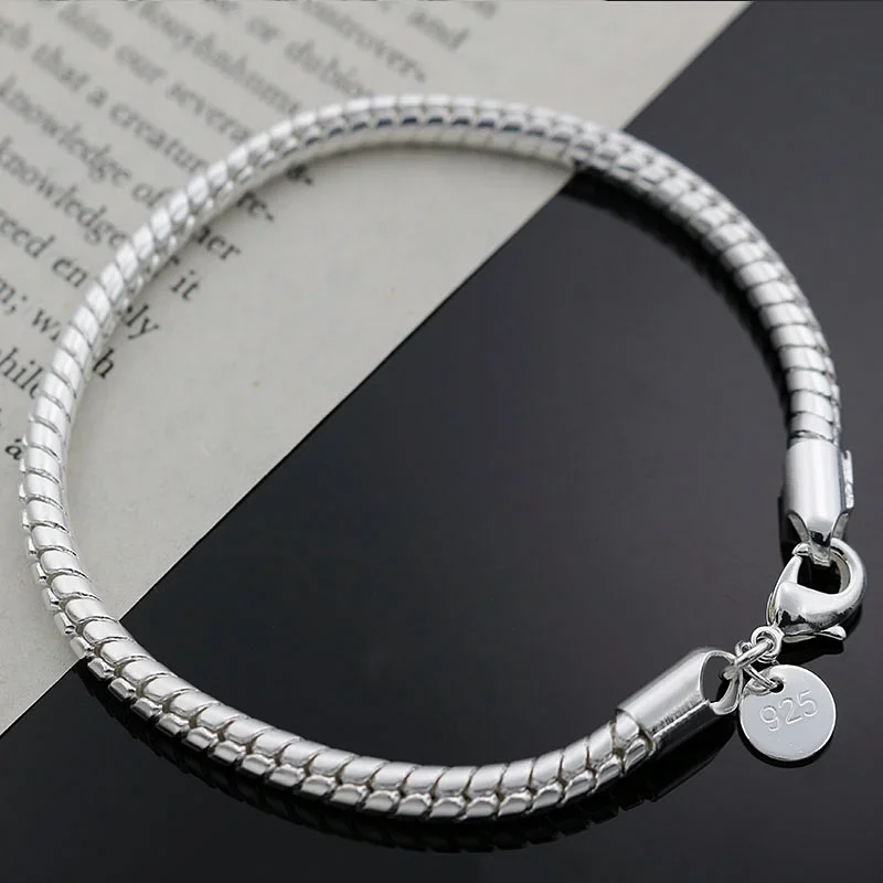 Hot classic 4MM Snake bone chain fashion 925 Sterling Silver  Bracelet for woman Wedding party Gifts Street all-match jewelry