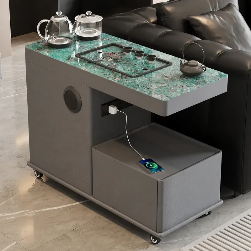 Microcrystalline Glass Edge Sofa Side Table with Automatic Boiling Water Tea Maker Minimalist Luxury Small Balcony Tea