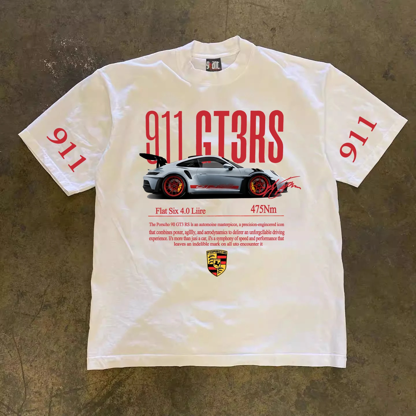 

BuettiKer 260 г, плотный хлопок, американская новинка 911GT3, футболка с короткими рукавами и принтом спортивного автомобиля, модный топ