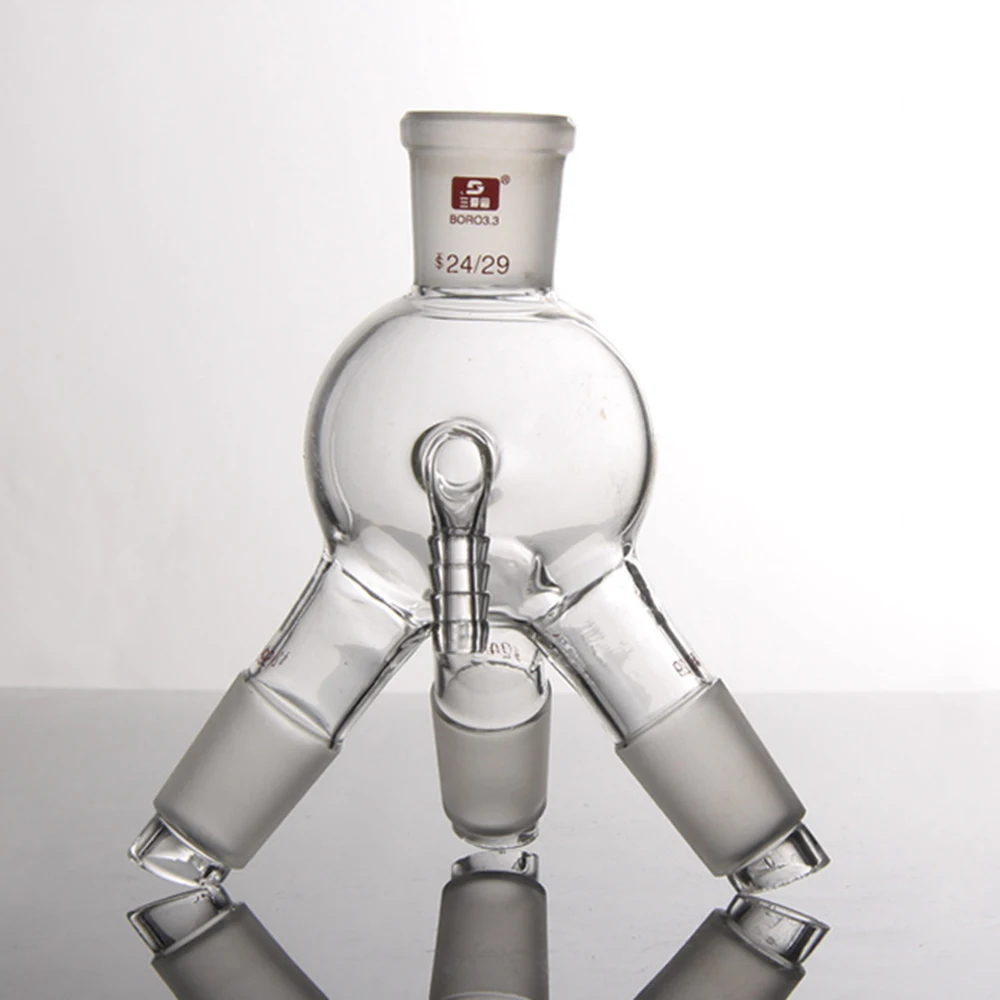 

24/29, Three-way Distillation Receiving Tube, Spherical Vacuum Trident,Glass Distillation Receiver Cow Shpae,Lab Chemistry Glass