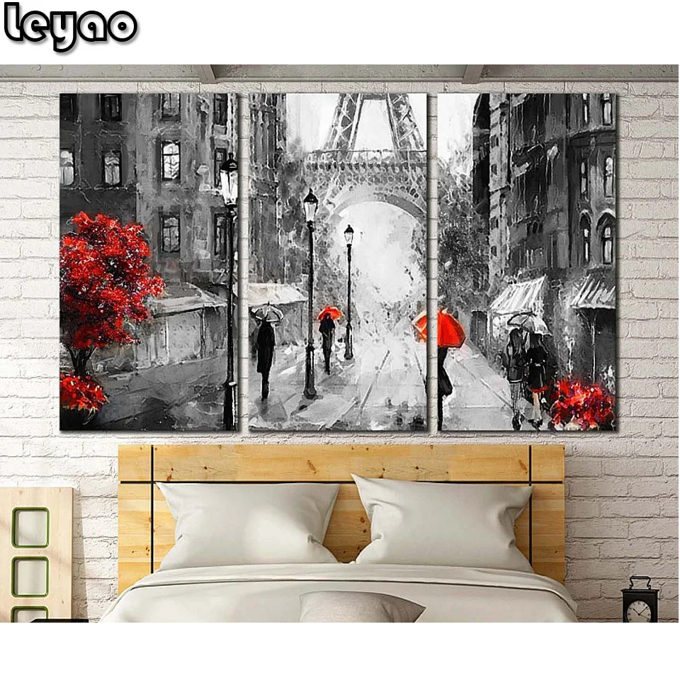 3pcs/set Diamond Painting Vintage French Street Scene Full Diamond Embroidery Iron Tower Picture Mosaic Handmade Art Triptych