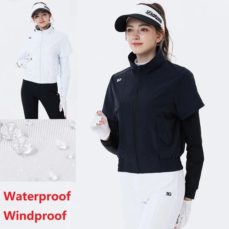 Blktee Golf Long Sleeve Zip Jacket Autumn Winter Waterproof Stand Collar Coat Keep Warm Casual Sports Windbreakers S-XXL