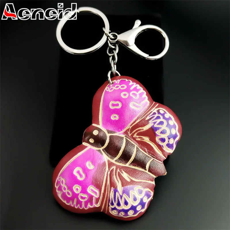 Vintage Pink Butterfly Cowhide Carved Key Chain for Women Men Alloy Silver Color Key Ring Holder Car Bag Jewelry K8835-4S04