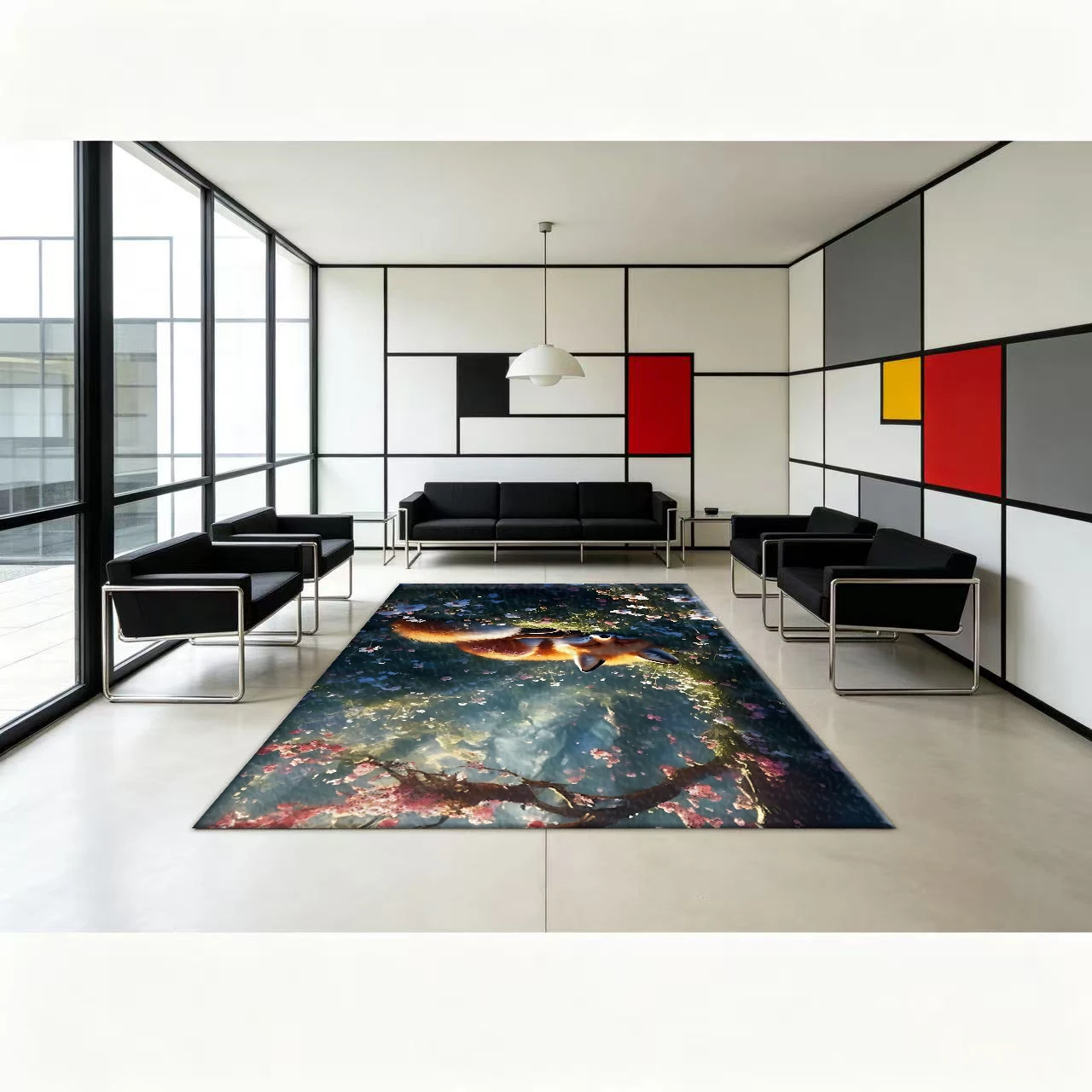 Dreamy Sleeping Fox Wildflower Forest Area Rug Dreamy Nature Animal Art Bedroom Living Room Floor Rug
