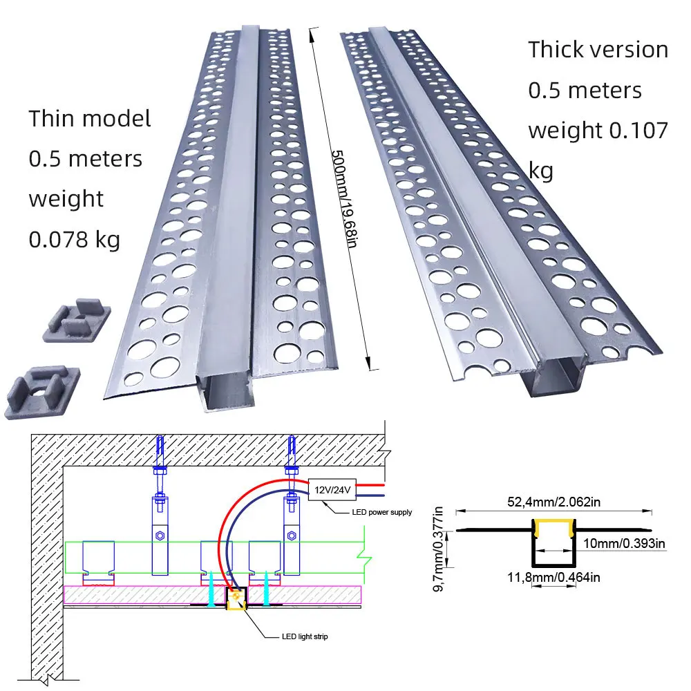 52x13mm 1 szt. 0,5m aluminiowa taśma profilowa LED z czarną osłoną wbudowana w suficie i ścianie oświetlenie komercyjne i domowe