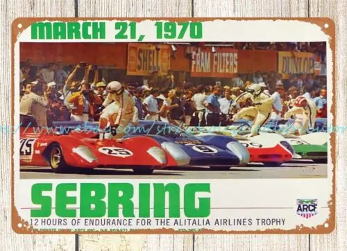 1970 12 Hours of Sebring endurance race car sport artwork metal tin sign