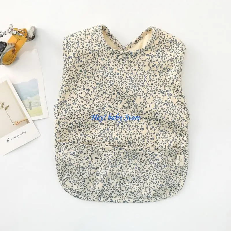 

Q1FE Baby Drool Bib Burp Cloth with Pocket Bag Sleeveless Waterproof Feeding Cloth Washable Apron Mess Smock Feeding Bibs