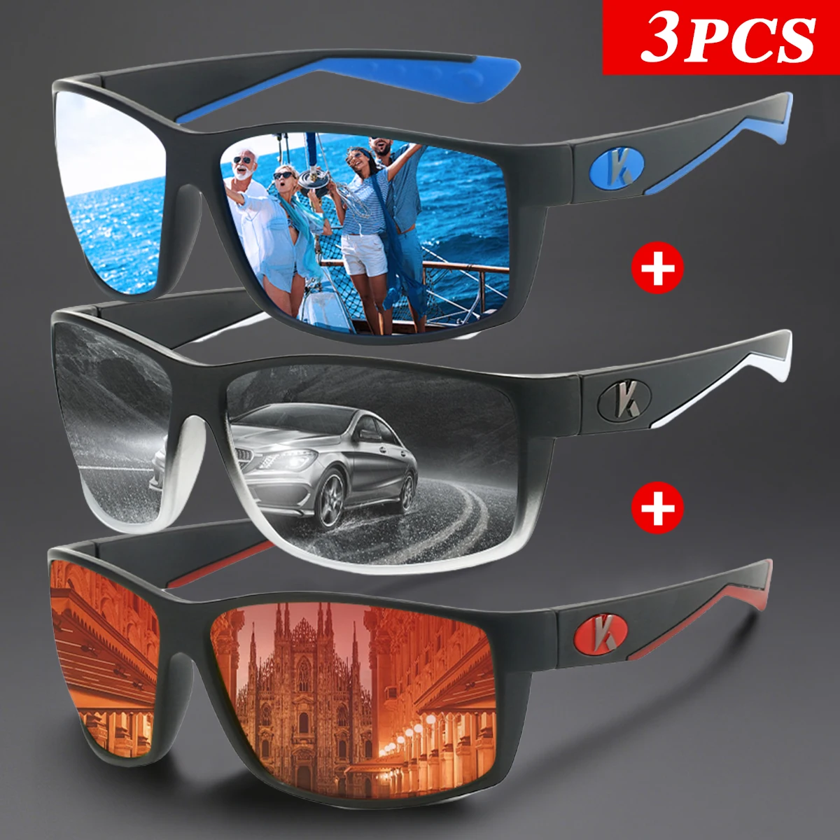3 Teile/satz Karos Polarisierte Sonnenbrille Mode UV400 schutz Brillen Anti-glare Fahren Gläser Männer Frauen Beste Geburtstag Geschenk