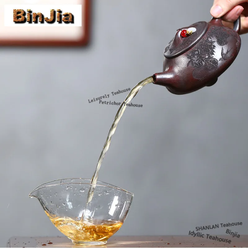 250ml Aesthetic Yixing Purple Clay Teapots Handmade Pomegranate Stone Scoop Pot Raw Ore Ancient Red Mud Kettle Zisha Tea Set