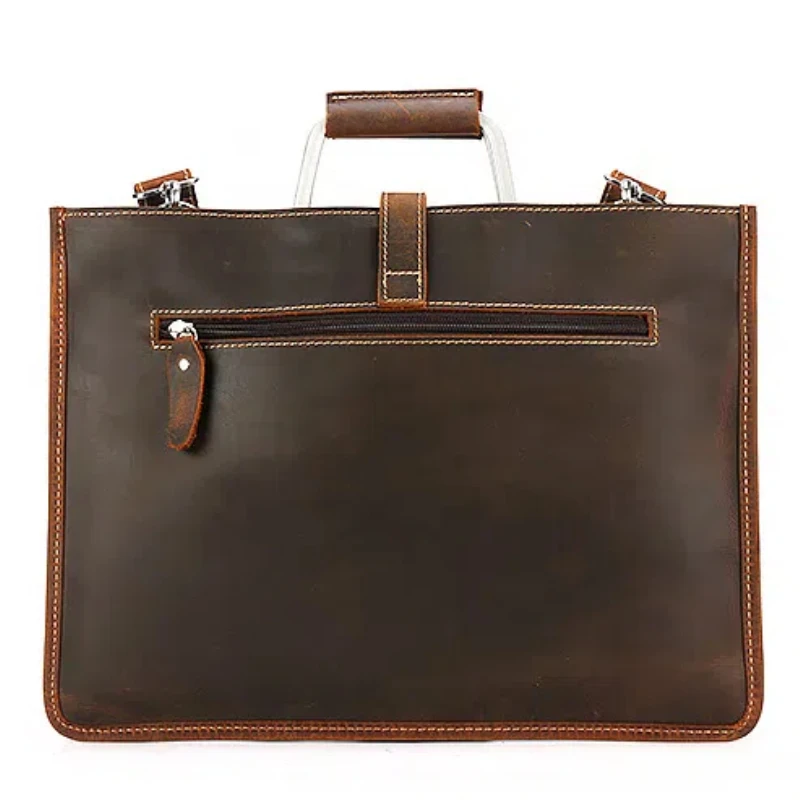 Crazy Horse Leather Men's Bag Horizontal Vintage Business Briefcase Genuine Leather Ultra-thin Handbag Shoulder Crossbody Bag