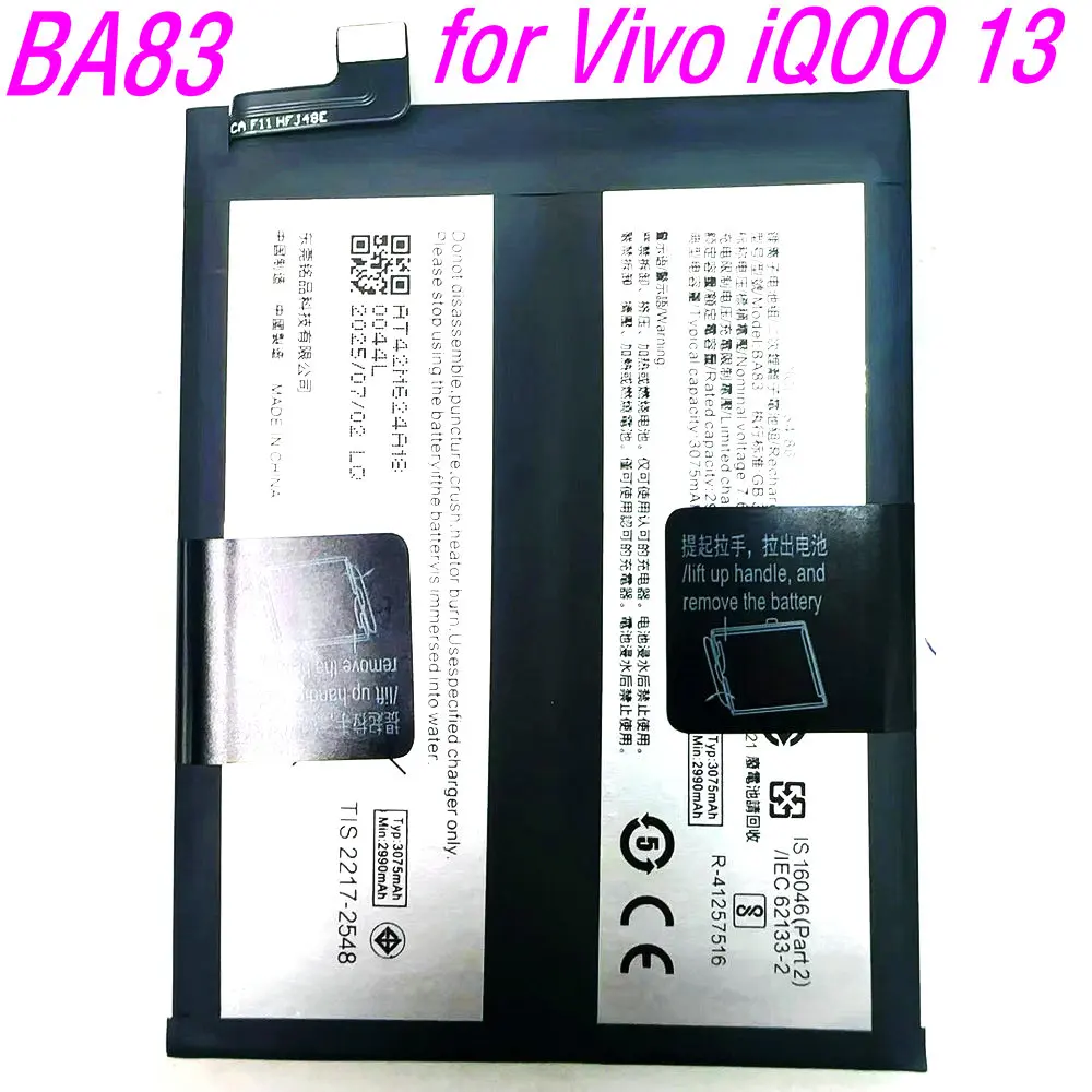 

7.6V 23.62Wh High Quality BA83 Battery for Vivo iQOO 13 Mobile Phone 2ICP6/34/86