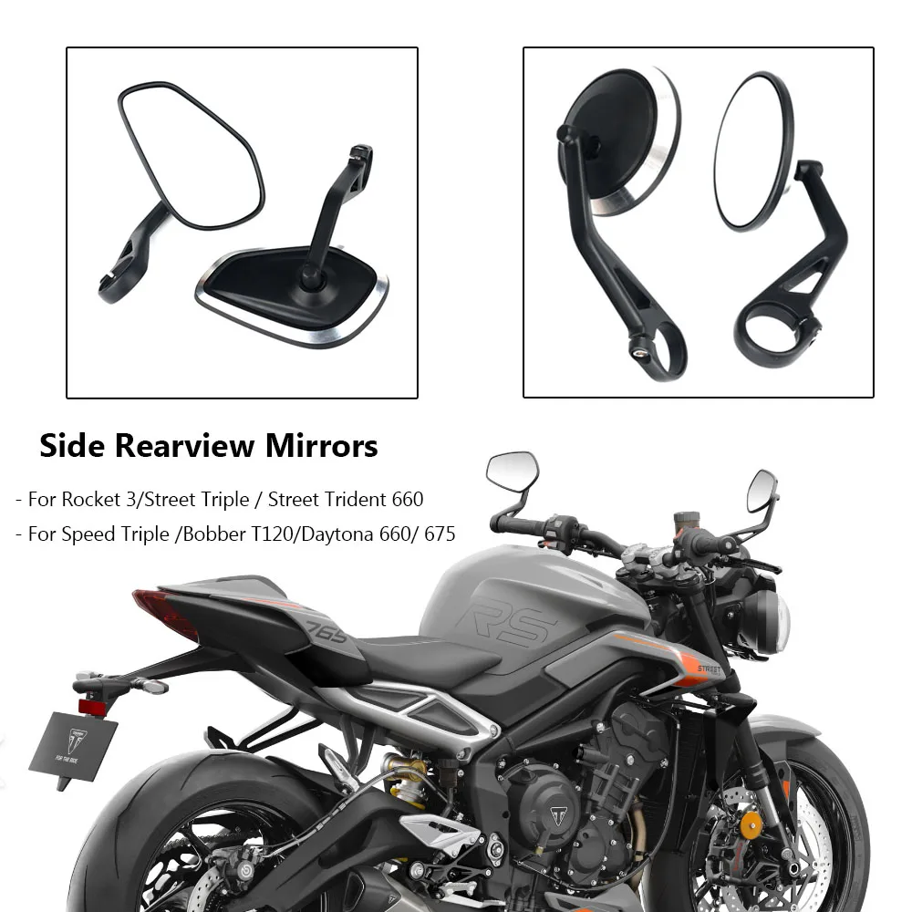 For Rocket 3 Street Triple S 765 765RS 765R Trident 660 Speed Triple 1200RS 1200RR Motorcycle Handlebar Rearview Bar End Mirrors