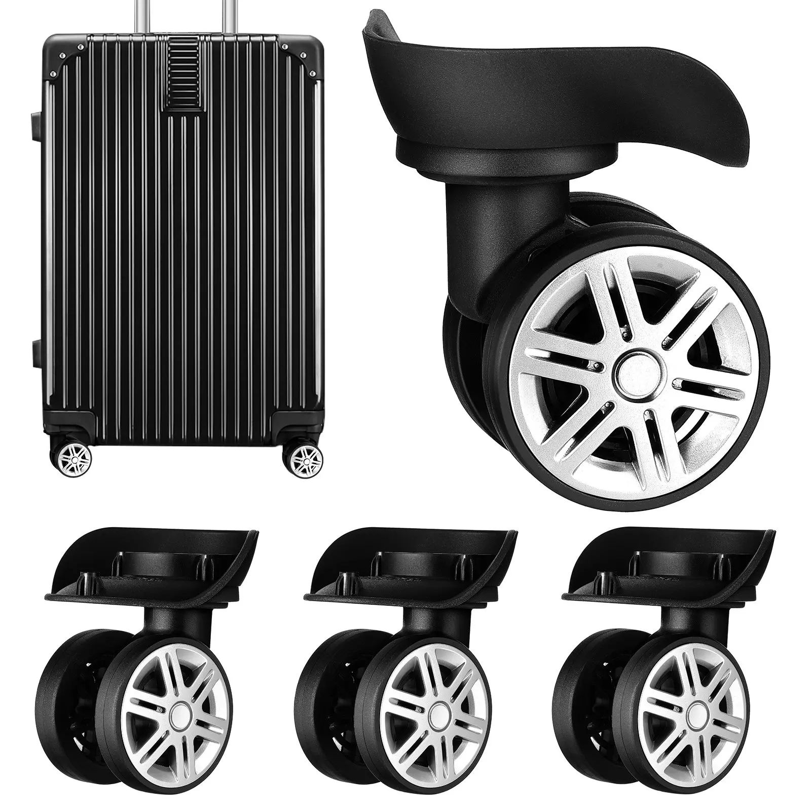 

4Pcs Luggage Suitcase Wheels Replacement Strong ABS Material Flexible Steering Dual Wheel Design Quiet Rolling Universal Trolley