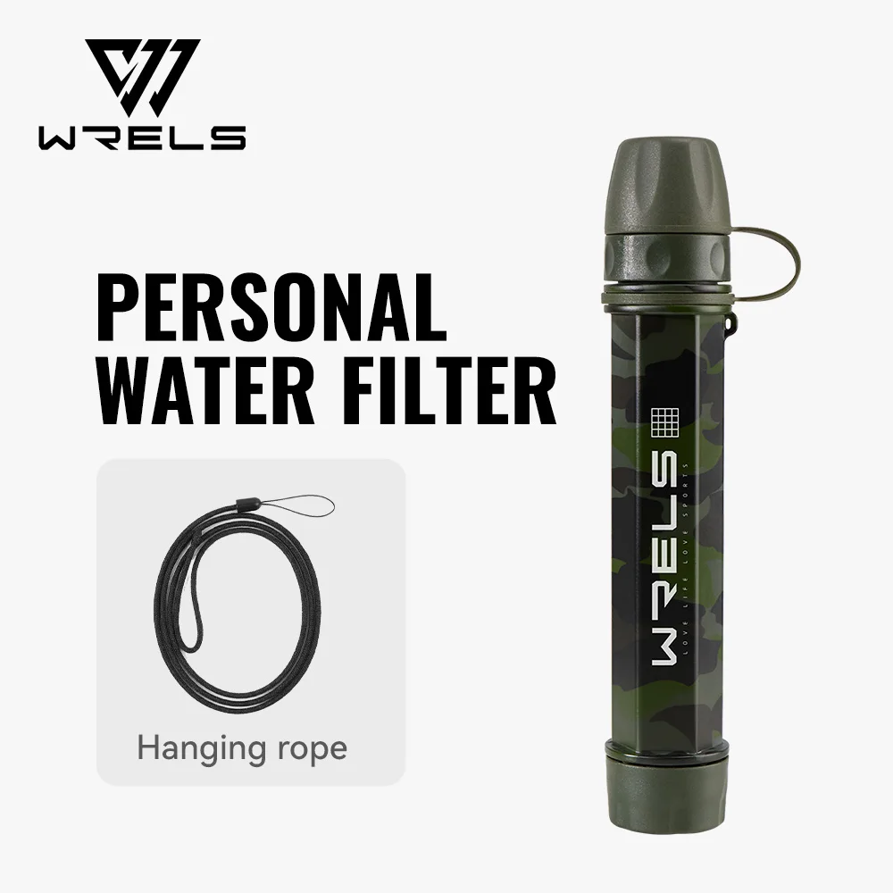 WRELS Outdoor Mini Camping- und Wander-Wasserfilterstrohhalm aus Kohlefaser mit Wasserbeutel für Überlebens- oder Notfallausrüstung