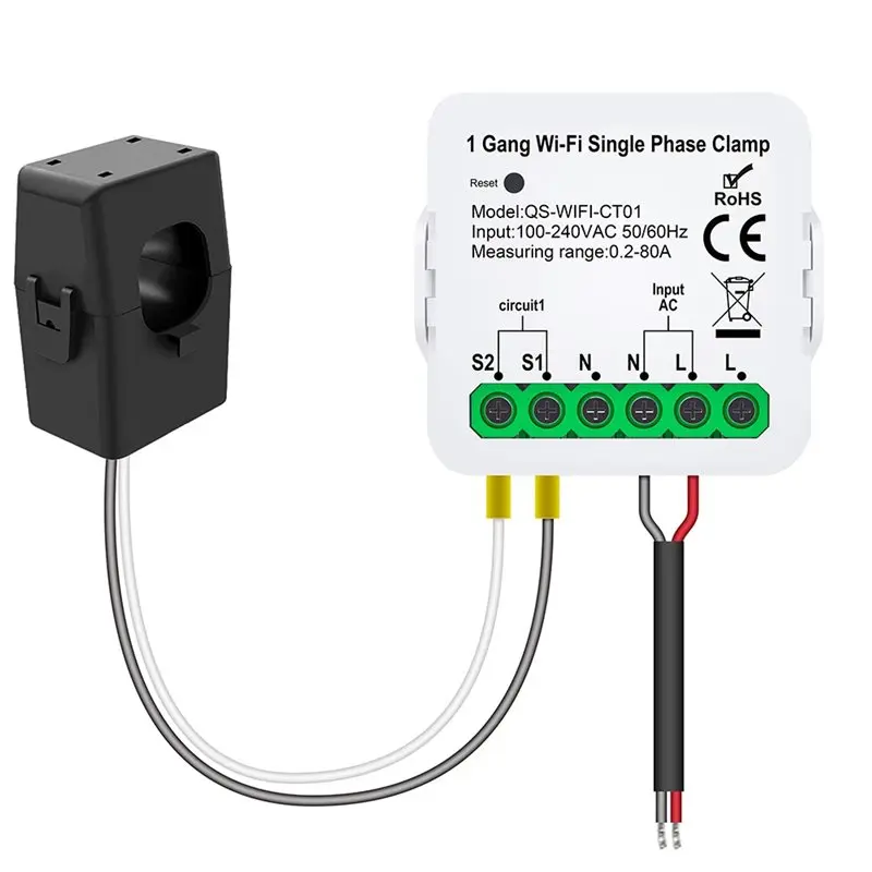 VoltVibe-3X Smart Life WIFI Energy Meter Current Sensor Statistician For Electrical Lighting Solar KWH Monitor 100-240V 1CT