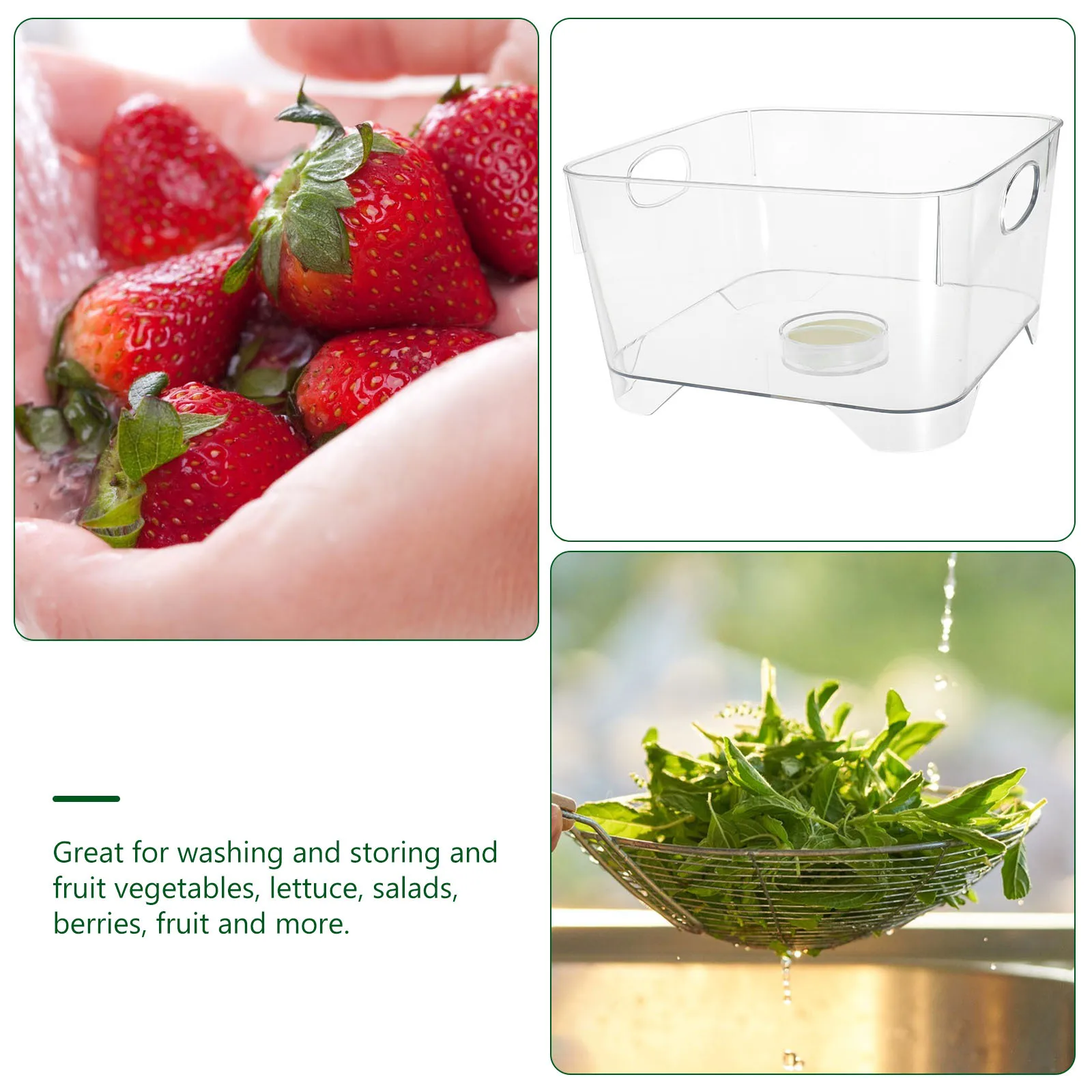 

1pc Drain Basket Transparent High Capacity For Fruits Vegetables Washing Draining Storage Kitchen Strainer Bowl Household