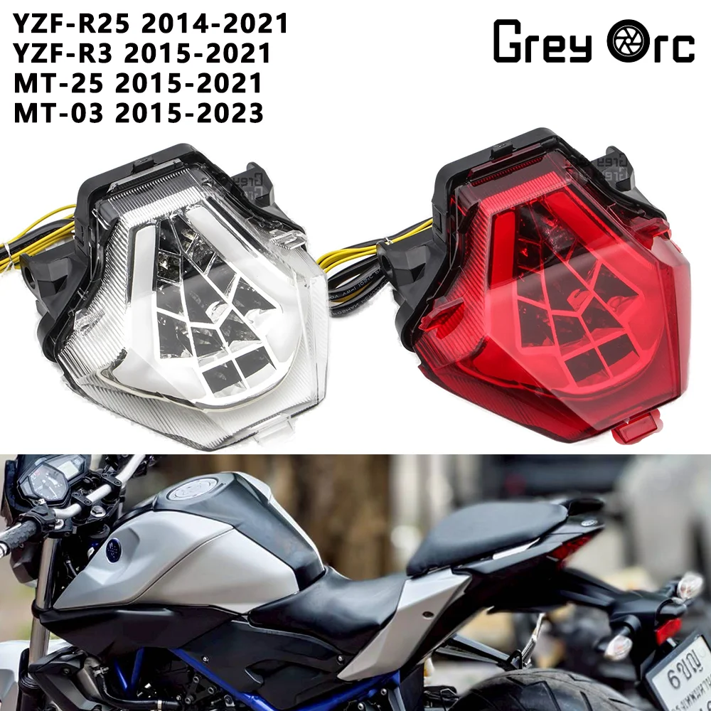 For Yamaha YZFR25 YZFR3 MT25 MT03 2015-2021 MT07 FZ07 2014-2017 Motorcycle LED Tail Light Brake Signal Integration