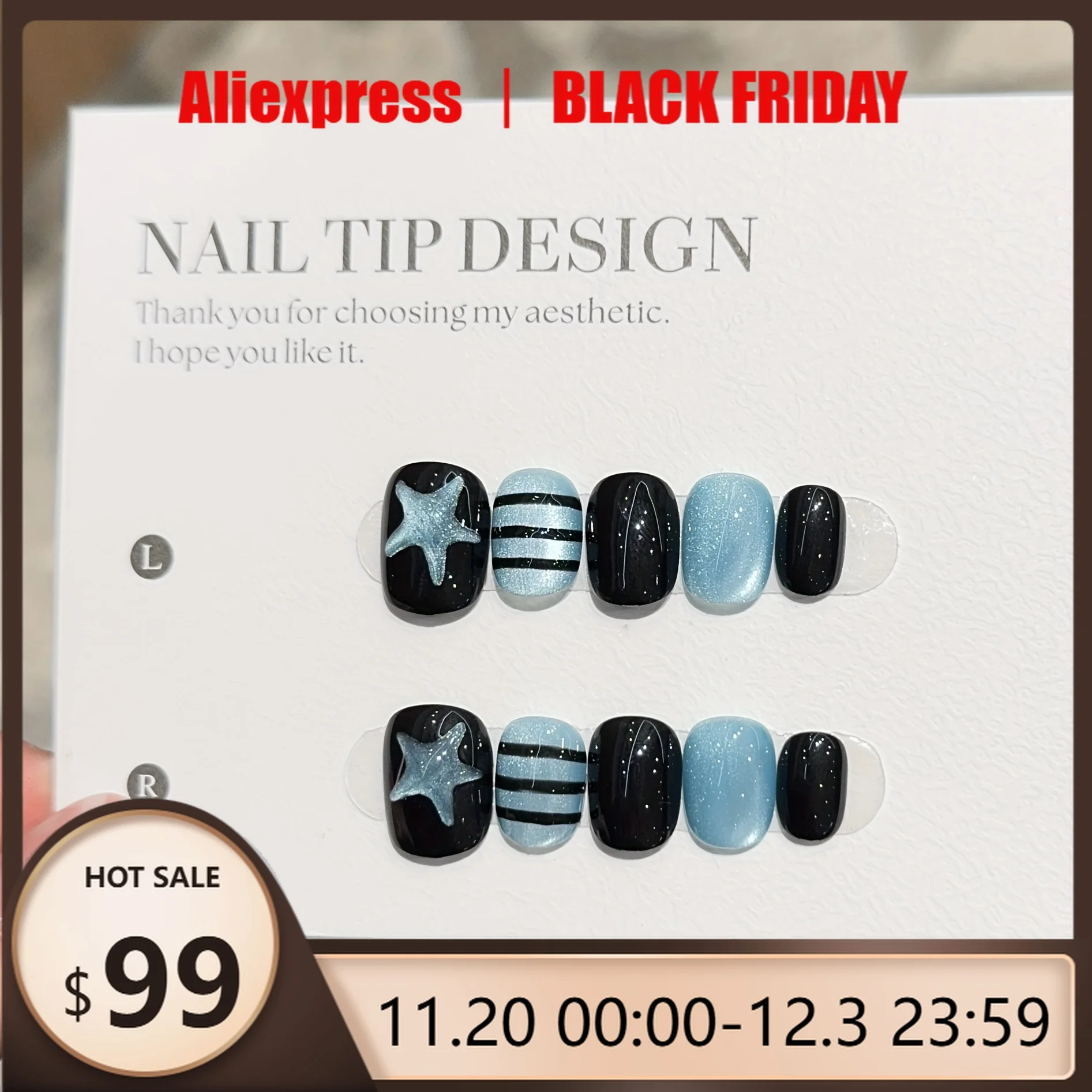 

10pcs Handmade Press on Nails Star Cat Eye Star Blue Buck Full Coverage Nail Pieces for Women&Girls Detachable Wearable Nail