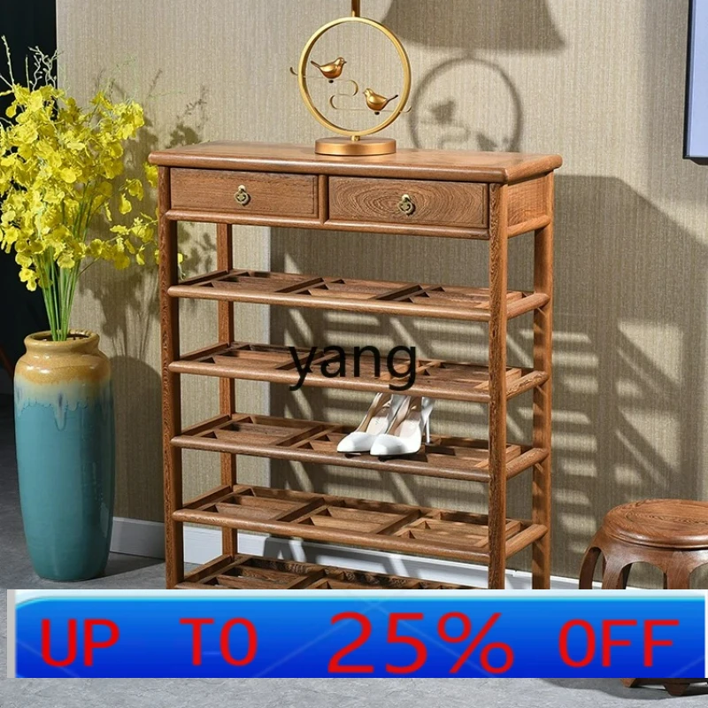 

LTT mahogany shoe rack new Chinese pure solid wood porch cabinet storage multi-functional storage rack