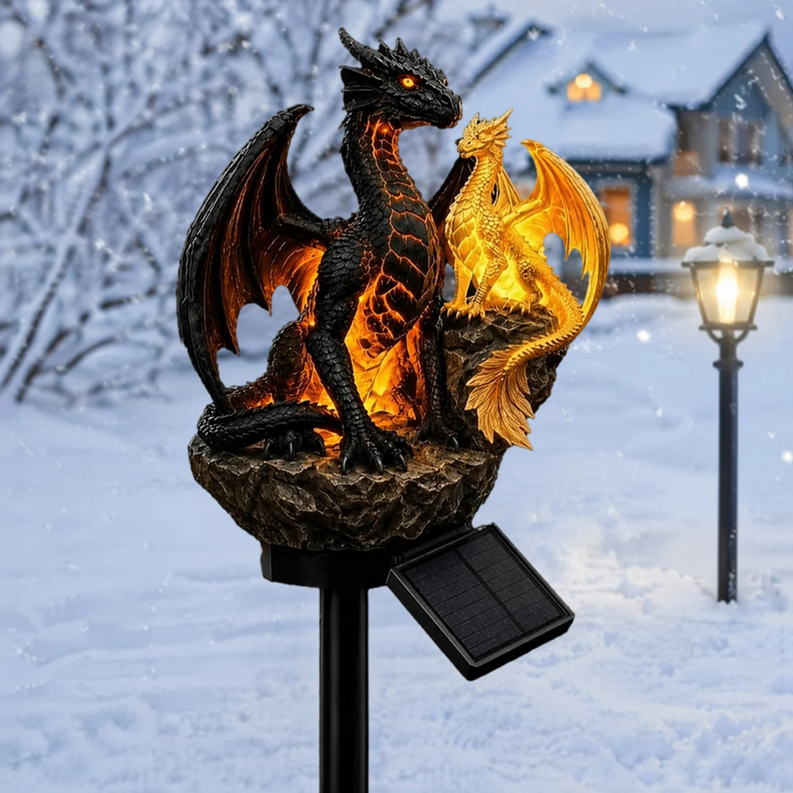 Solar Resin Dragon Garden Lights Auto On/Off Waterproof Outside Solar Light Weatherproof for Halloween Fairy Garden Theme Decor